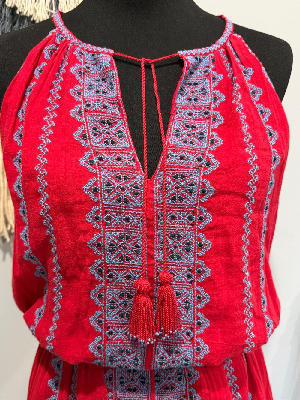 Joie Embroidered Boho Mini Dress Muted Red Size Small - Picture 3 of 11